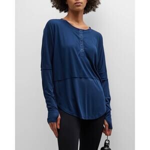 Free People Movement Twice As Nice Henley Navy Blue Layered Top Small